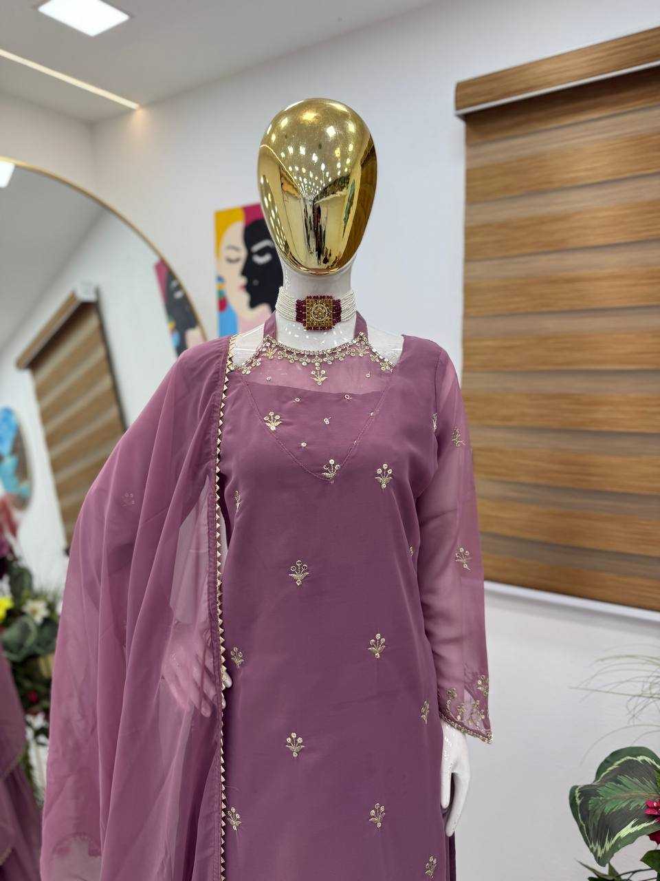 Ynf Faux Georgette KESH158 10102 Suits & Dresses Wedding Collections Festive Collections Wholesale Embroidery Suits Palazzo Suit Georgette Suit Manufacturer