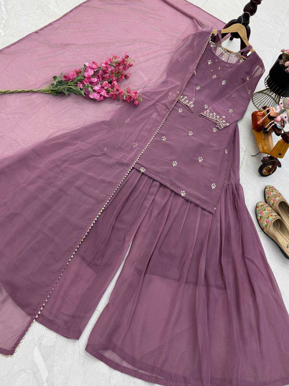Ynf Faux Georgette KESH158 10102 Suits & Dresses Wedding Collections Festive Collections Wholesale Embroidery Suits Palazzo Suit Georgette Suit Manufacturer