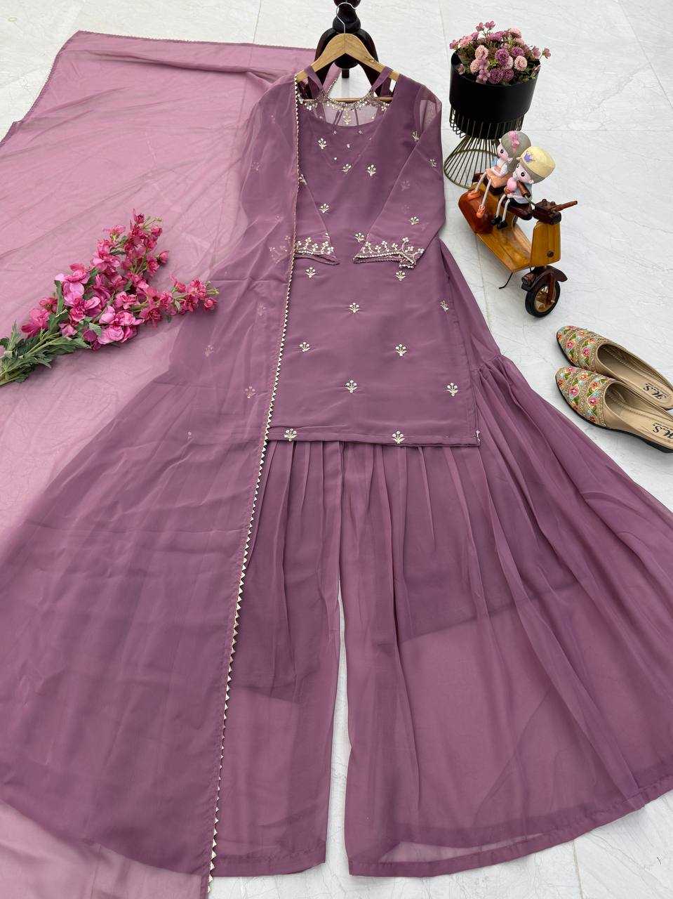 Ynf Faux Georgette KESH158 10102 Suits & Dresses Wedding Collections Festive Collections Wholesale Embroidery Suits Palazzo Suit Georgette Suit Manufacturer