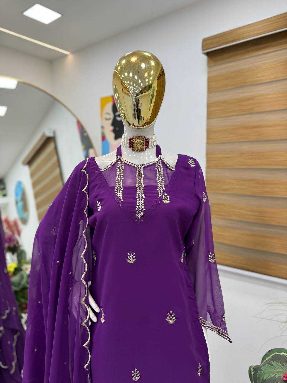 Ynf Faux Georgette KESH158 10102 Suits & Dresses Wedding Collections Festive Collections Wholesale Embroidery Suits Palazzo Suit Georgette Suit Manufacturer