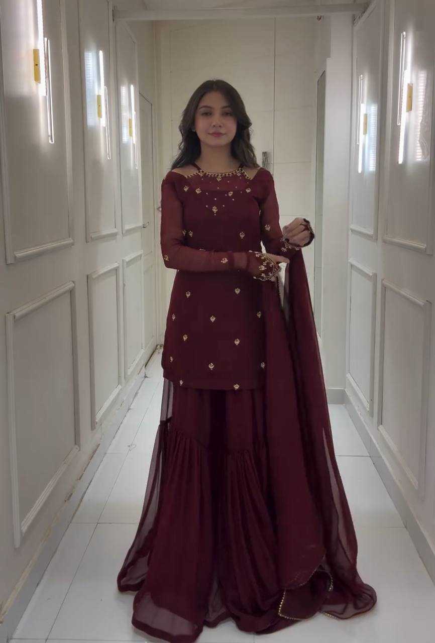 Ynf Faux Georgette KESH158 10102 Suits & Dresses Wedding Collections Festive Collections Wholesale Embroidery Suits Palazzo Suit Georgette Suit Manufacturer