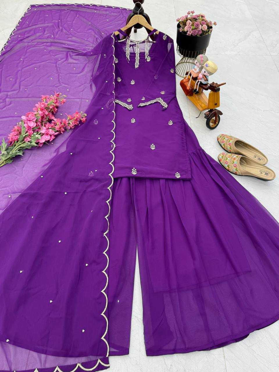 Ynf Faux Georgette KESH158 10102 Suits & Dresses Wedding Collections Festive Collections Wholesale Embroidery Suits Palazzo Suit Georgette Suit Manufacturer