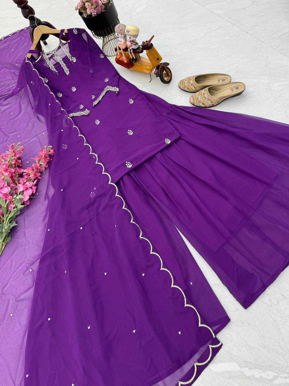 Ynf Faux Georgette KESH158 10102 Suits & Dresses Wedding Collections Festive Collections Wholesale Embroidery Suits Palazzo Suit Georgette Suit Manufacturer