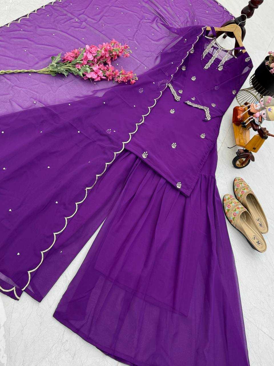 Ynf Faux Georgette KESH158 10102 Suits & Dresses Wedding Collections Festive Collections Wholesale Embroidery Suits Palazzo Suit Georgette Suit Manufacturer