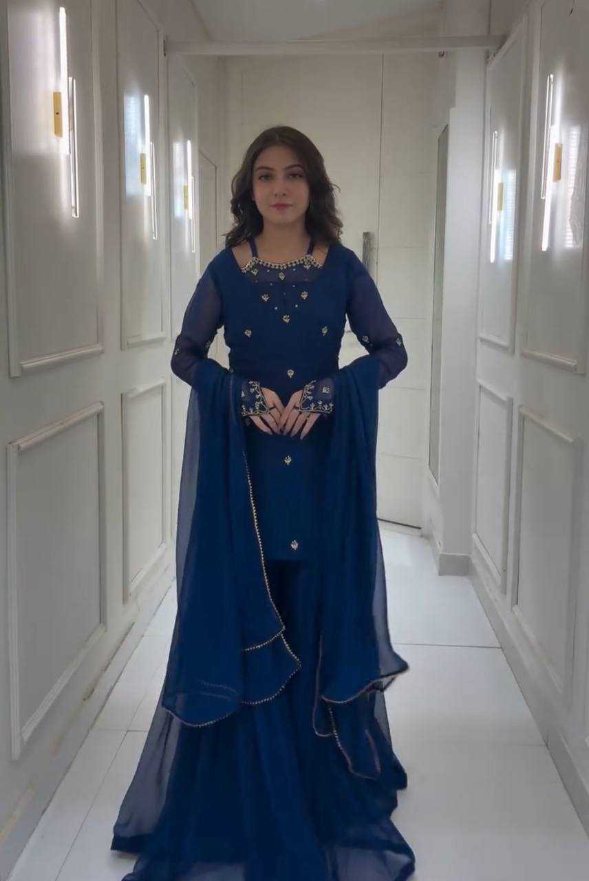Ynf Faux Georgette KESH158 10102 Suits & Dresses Wedding Collections Festive Collections Wholesale Embroidery Suits Palazzo Suit Georgette Suit Manufacturer
