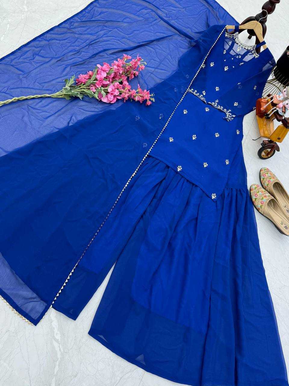 Ynf Faux Georgette KESH158 10102 Suits & Dresses Wedding Collections Festive Collections Wholesale Embroidery Suits Palazzo Suit Georgette Suit Manufacturer