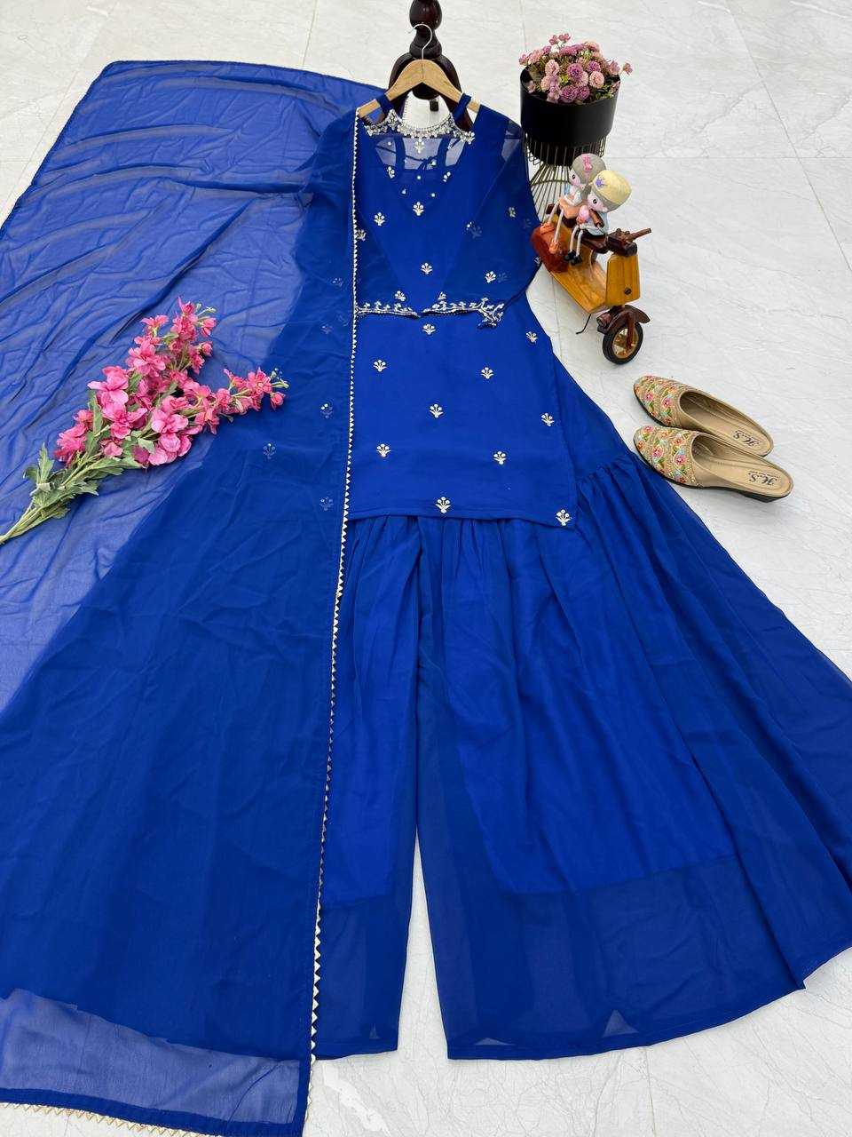 Ynf Faux Georgette KESH158 10102 Suits & Dresses Wedding Collections Festive Collections Wholesale Embroidery Suits Palazzo Suit Georgette Suit Manufacturer