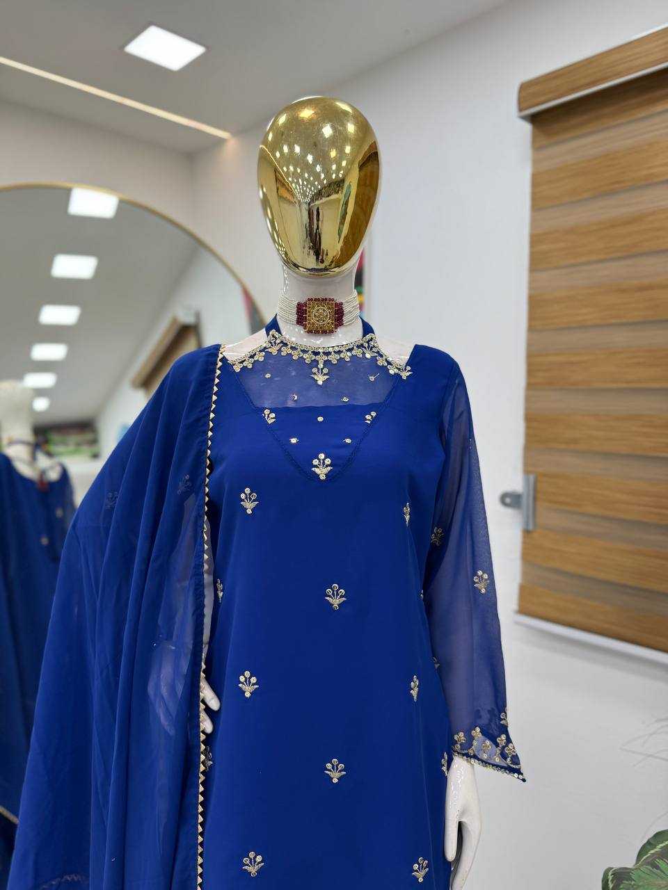 Ynf Faux Georgette KESH158 10102 Suits & Dresses Wedding Collections Festive Collections Wholesale Embroidery Suits Palazzo Suit Georgette Suit Manufacturer