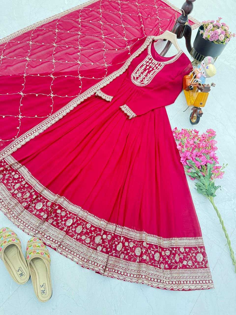 Ynf Faux Georgette KESH158 5048 Gowns Wedding Collections Festive Collections Wholesale Embroidery Gowns Georgette Gown Gown With Dupatta Manufacturer