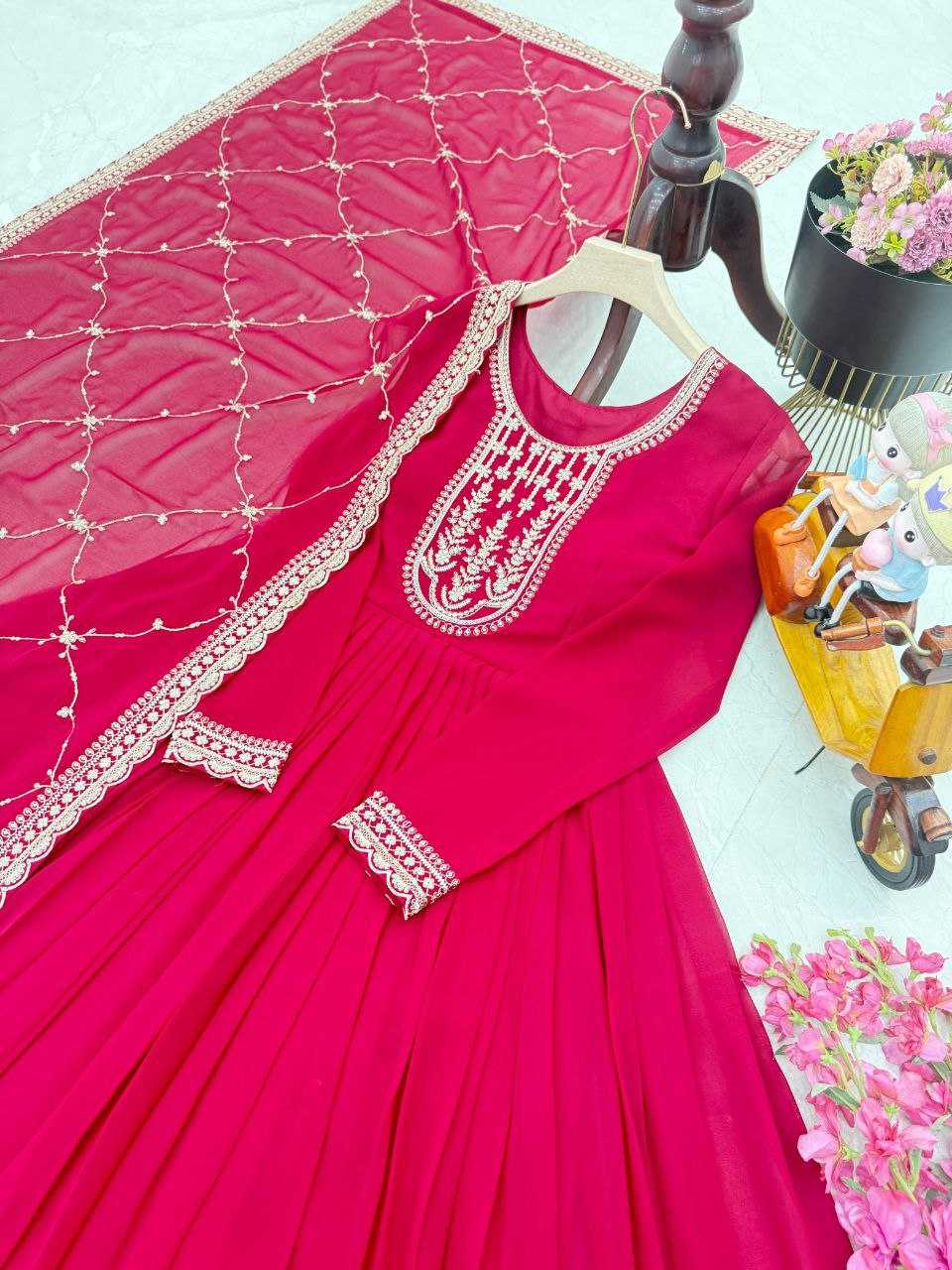 Ynf Faux Georgette KESH158 5048 Gowns Wedding Collections Festive Collections Wholesale Embroidery Gowns Georgette Gown Gown With Dupatta Manufacturer