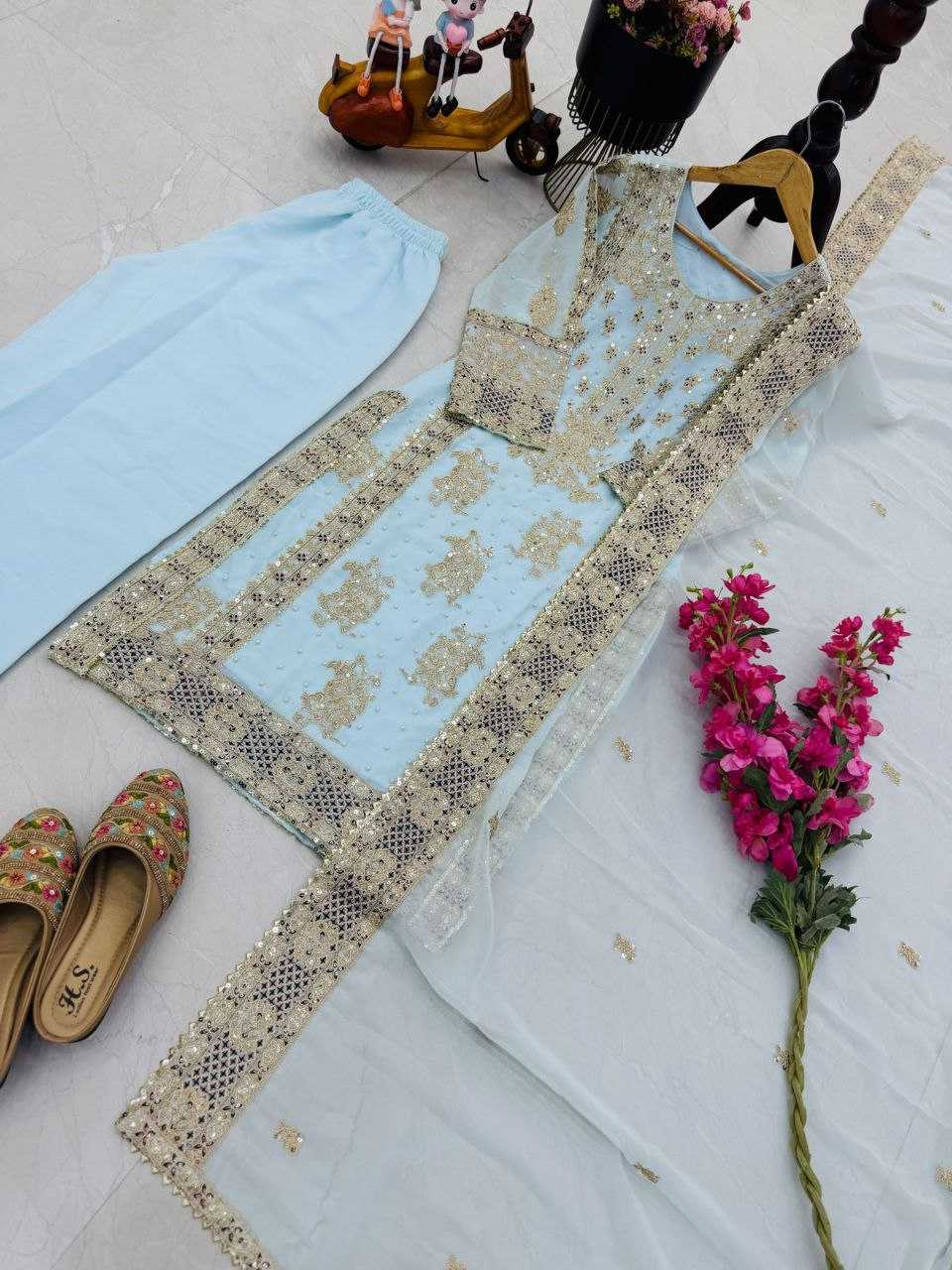 Ynf Faux Georgette KESH158 5050 Suits & Dresses Wedding Collections Festive Collections Wholesale Sharara Salwar Suits Georgette Suit Wedding Outfits Manufacturer