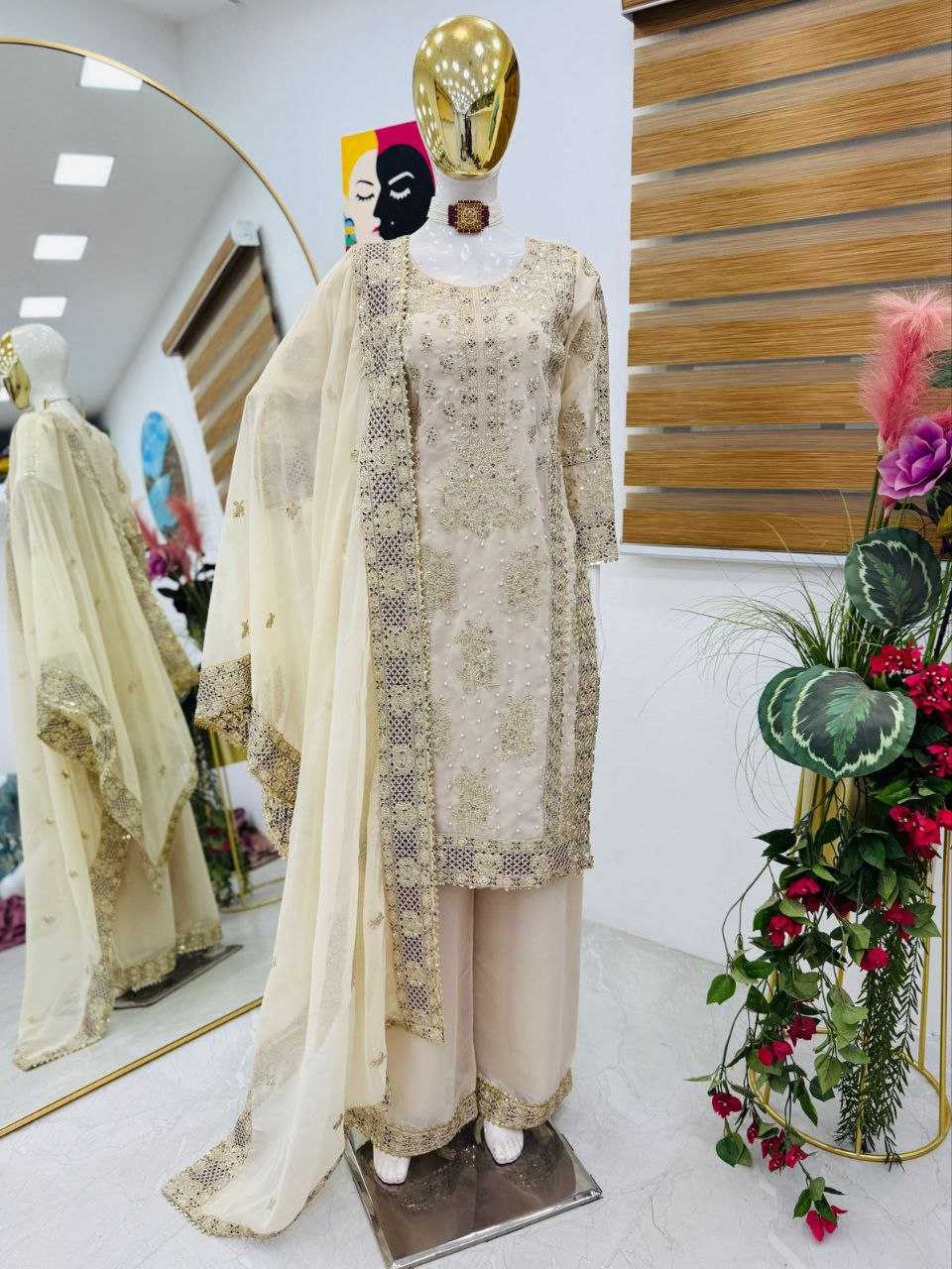 Ynf Faux Georgette KESH158 5050 Suits & Dresses Wedding Collections Festive Collections Wholesale Sharara Salwar Suits Georgette Suit Wedding Outfits Manufacturer