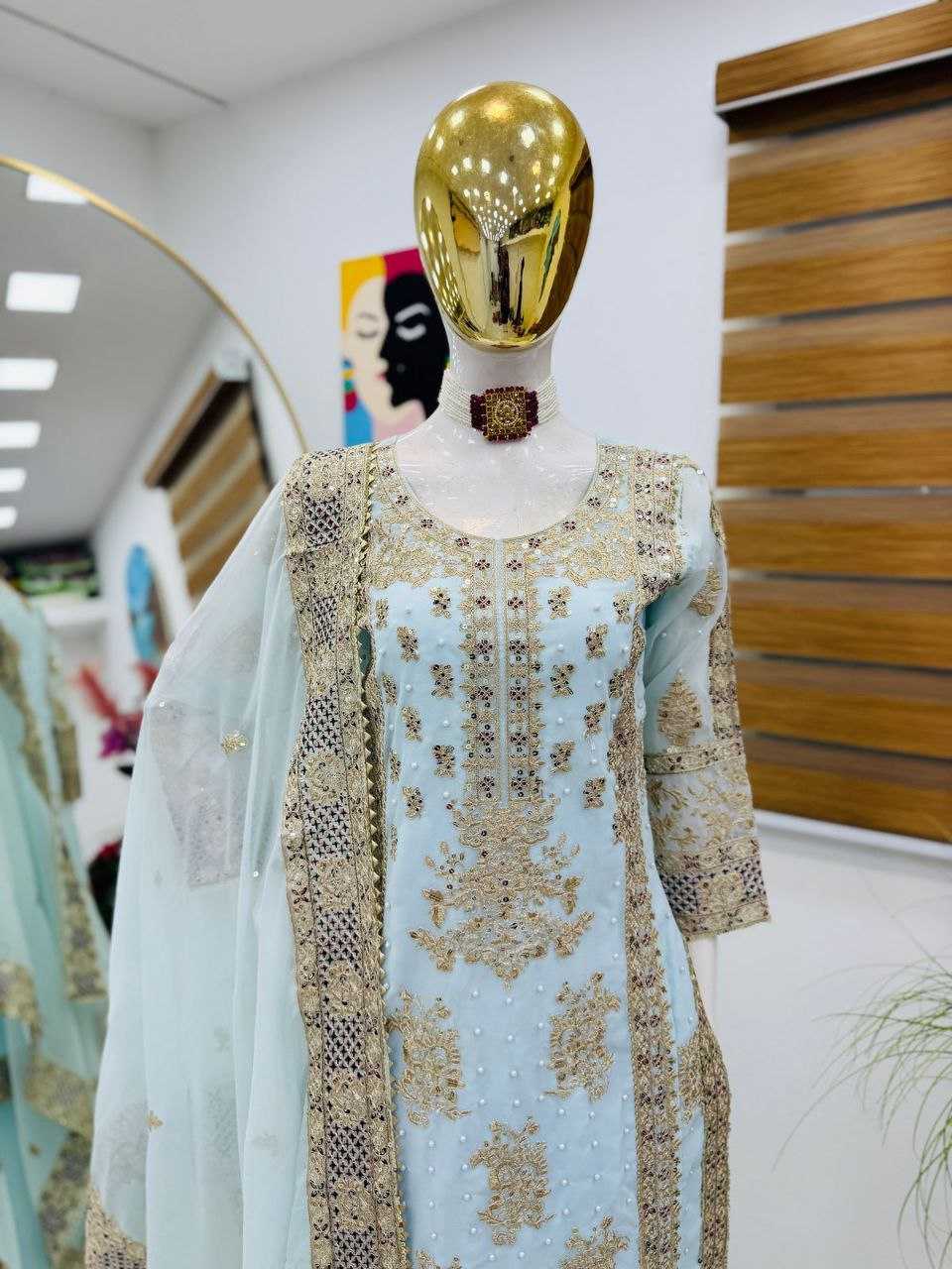 Ynf Faux Georgette KESH158 5050 Suits & Dresses Wedding Collections Festive Collections Wholesale Sharara Salwar Suits Georgette Suit Wedding Outfits Manufacturer