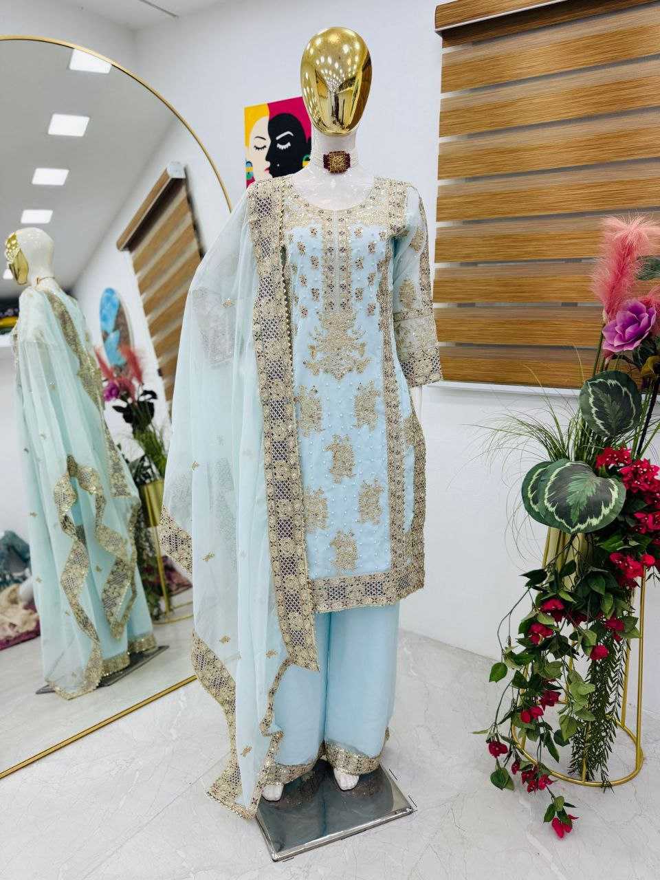 Ynf Faux Georgette KESH158 5050 Suits & Dresses Wedding Collections Festive Collections Wholesale Sharara Salwar Suits Georgette Suit Wedding Outfits Manufacturer