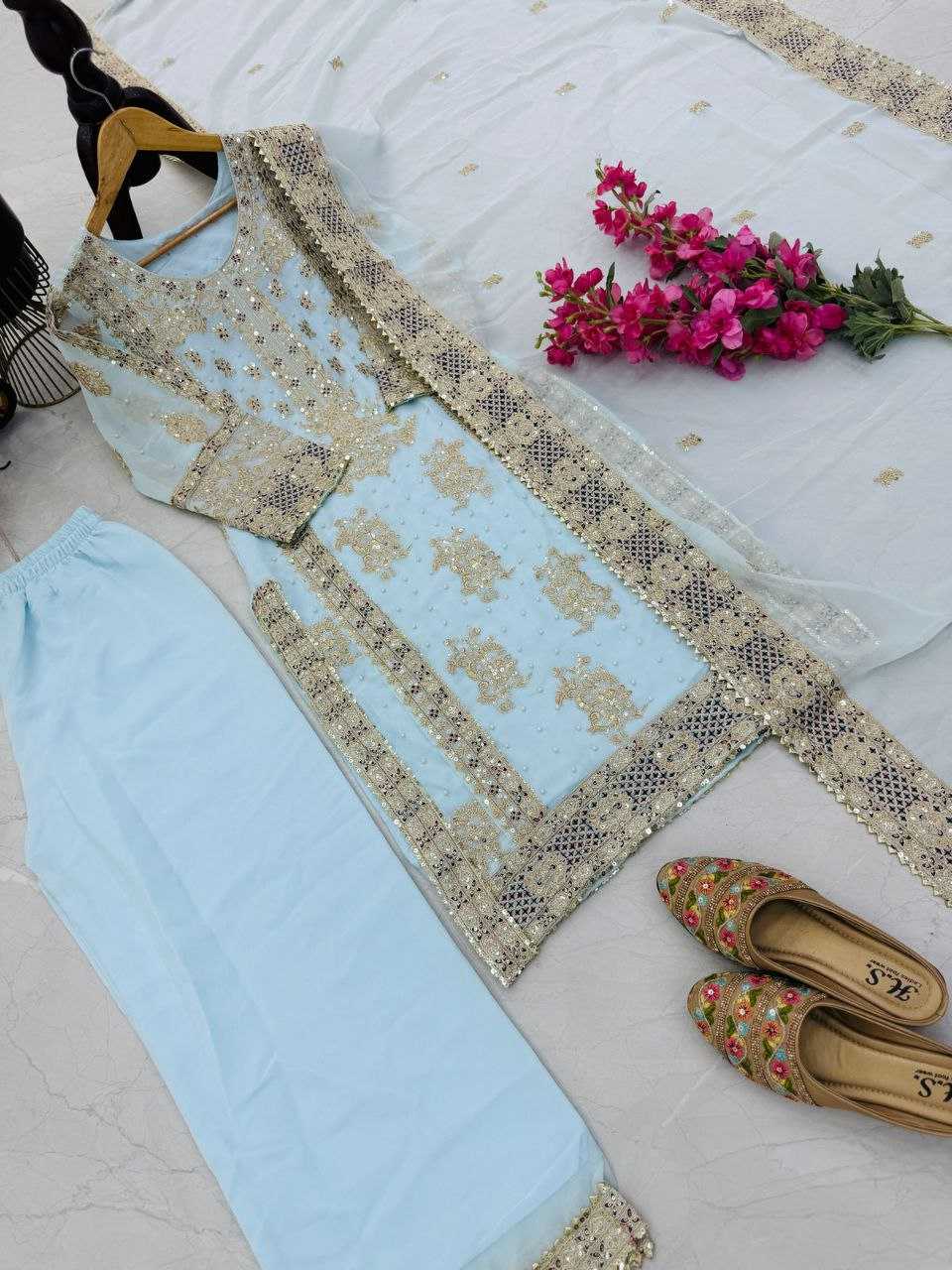 Ynf Faux Georgette KESH158 5050 Suits & Dresses Wedding Collections Festive Collections Wholesale Sharara Salwar Suits Georgette Suit Wedding Outfits Manufacturer