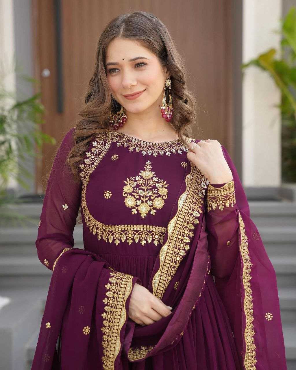 Ynf Faux Georgette KESH158 5051 Gowns Wedding Collections Festive Collections Wholesale Embroidery Gowns Georgette Gown Gown With Dupatta Manufacturer