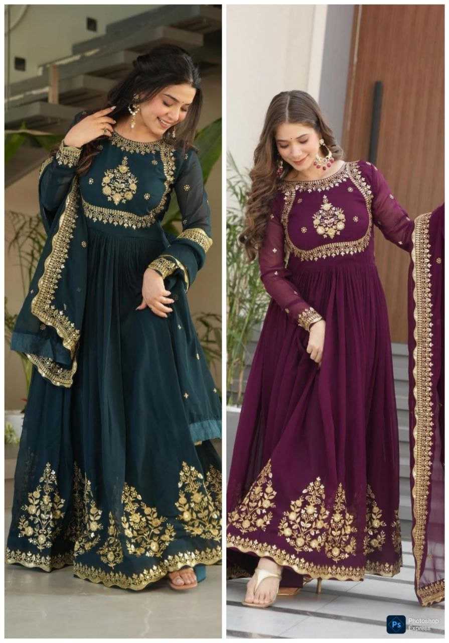 Ynf Faux Georgette KESH158 5051 Gowns Wedding Collections Festive Collections Wholesale Embroidery Gowns Georgette Gown Gown With Dupatta Manufacturer