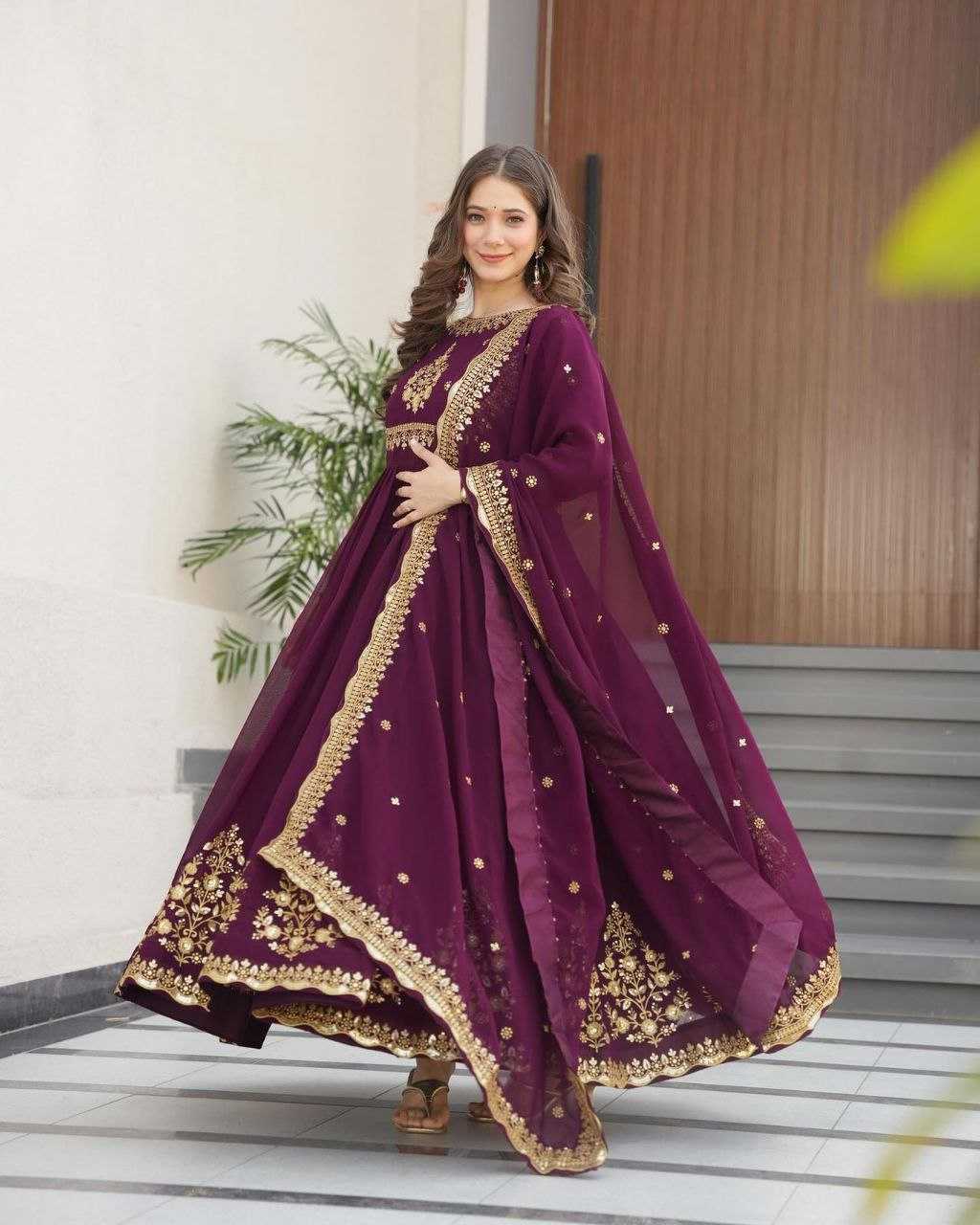 Ynf Faux Georgette KESH158 5051 Gowns Wedding Collections Festive Collections Wholesale Embroidery Gowns Georgette Gown Gown With Dupatta Manufacturer