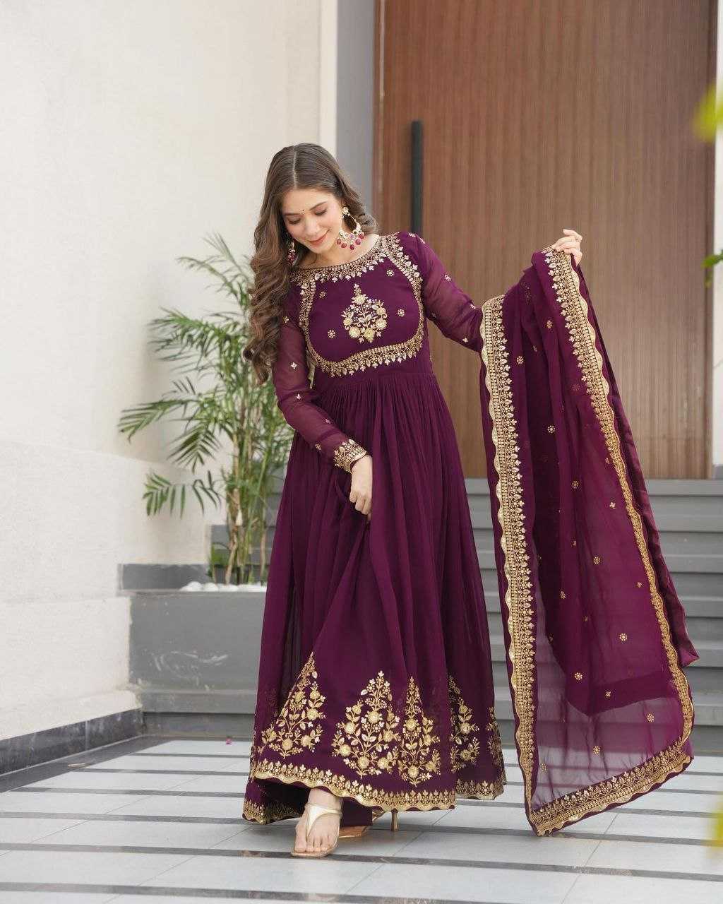Ynf Faux Georgette KESH158 5051 Gowns Wedding Collections Festive Collections Wholesale Embroidery Gowns Georgette Gown Gown With Dupatta Manufacturer