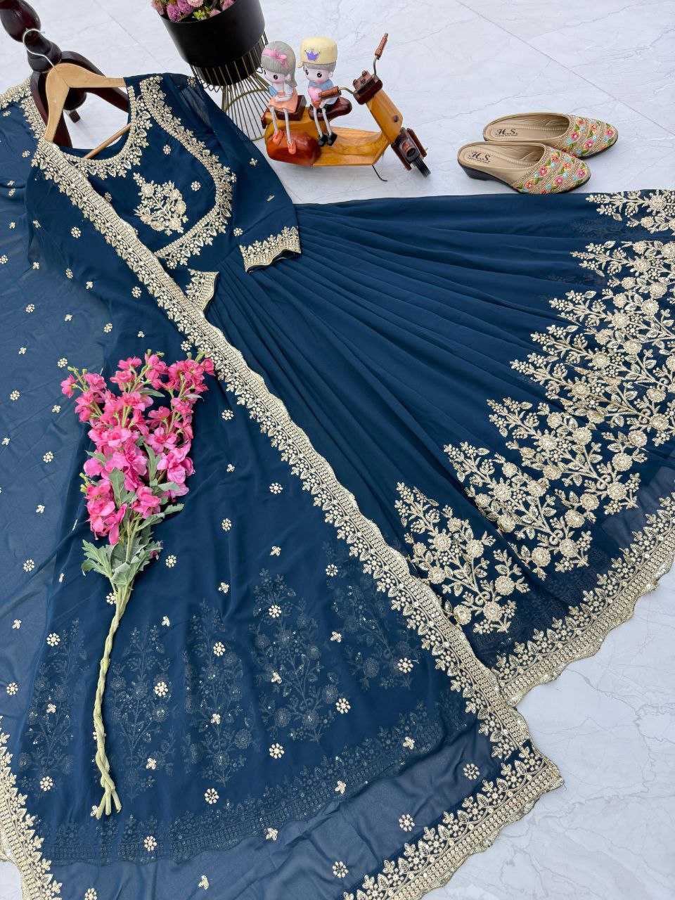 Ynf Faux Georgette KESH158 5051 Gowns Wedding Collections Festive Collections Wholesale Embroidery Gowns Georgette Gown Gown With Dupatta Manufacturer