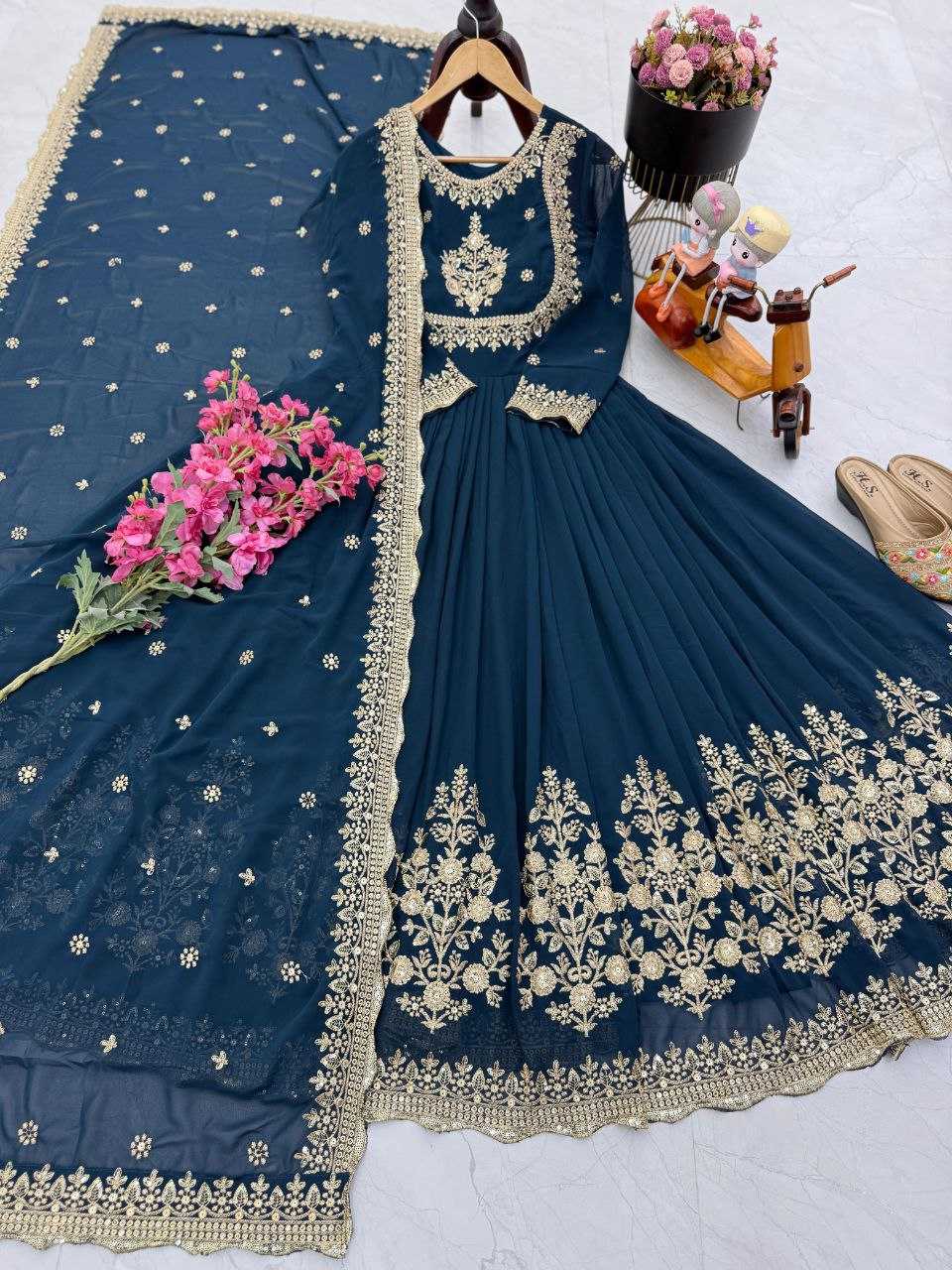 Ynf Faux Georgette KESH158 5051 Gowns Wedding Collections Festive Collections Wholesale Embroidery Gowns Georgette Gown Gown With Dupatta Manufacturer