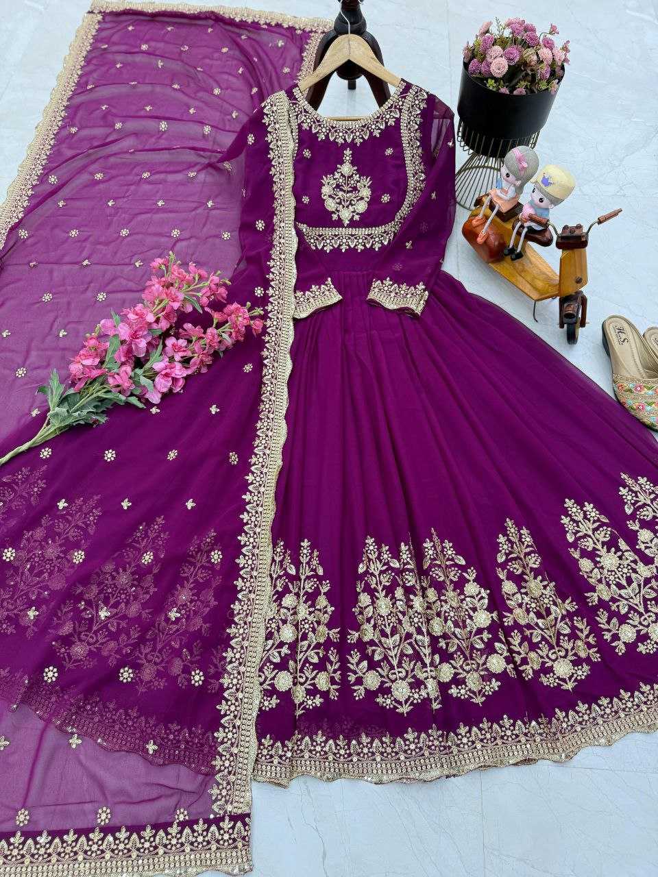 Ynf Faux Georgette KESH158 5051 Gowns Wedding Collections Festive Collections Wholesale Embroidery Gowns Georgette Gown Gown With Dupatta Manufacturer