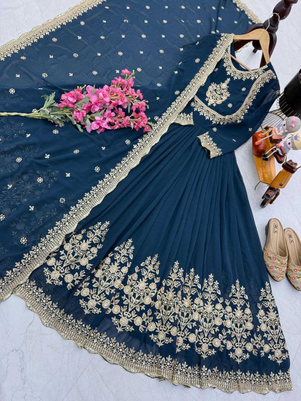 Ynf Faux Georgette KESH158 5051 Gowns Wedding Collections Festive Collections Wholesale Embroidery Gowns Georgette Gown Gown With Dupatta Manufacturer