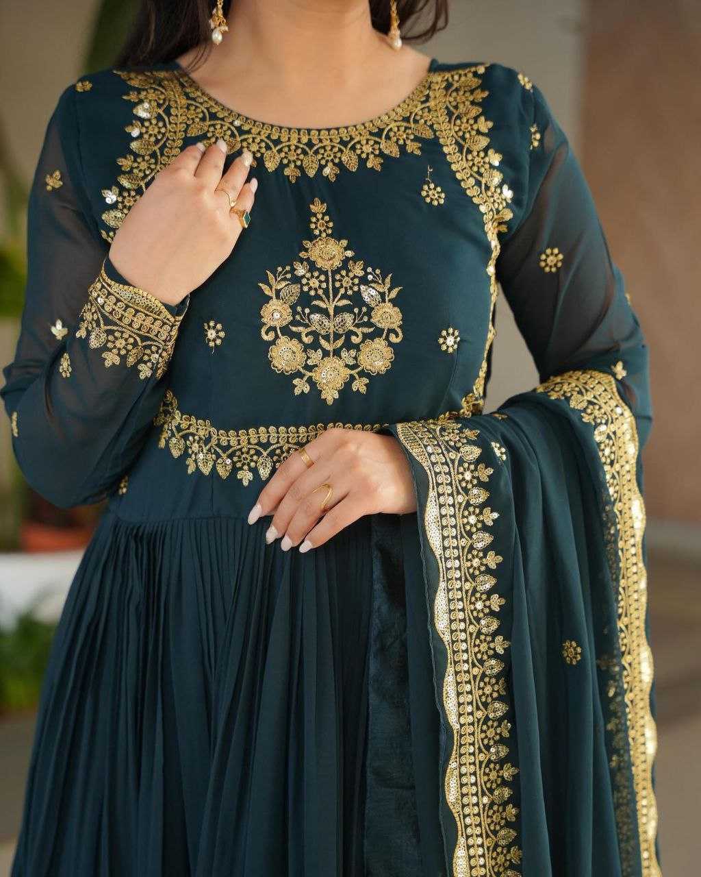 Ynf Faux Georgette KESH158 5051 Gowns Wedding Collections Festive Collections Wholesale Embroidery Gowns Georgette Gown Gown With Dupatta Manufacturer