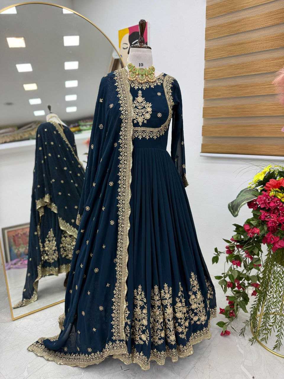 Ynf Faux Georgette KESH158 5051 Gowns Wedding Collections Festive Collections Wholesale Embroidery Gowns Georgette Gown Gown With Dupatta Manufacturer