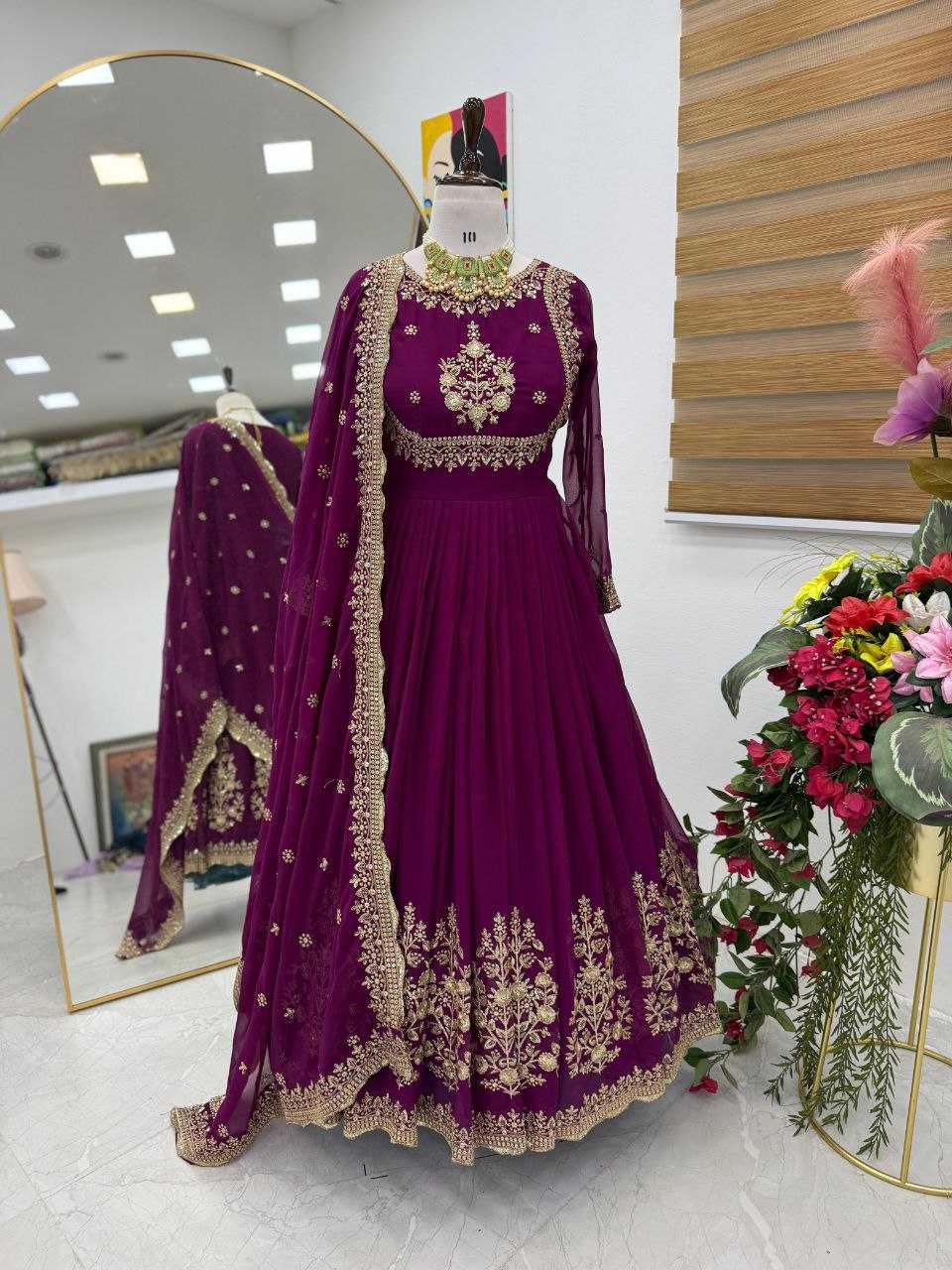 Ynf Faux Georgette KESH158 5051 Gowns Wedding Collections Festive Collections Wholesale Embroidery Gowns Georgette Gown Gown With Dupatta Manufacturer