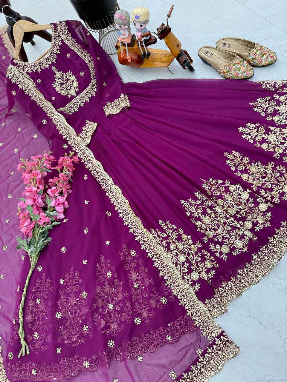 Ynf Faux Georgette KESH158 5051 Gowns Wedding Collections Festive Collections Wholesale Embroidery Gowns Georgette Gown Gown With Dupatta Manufacturer