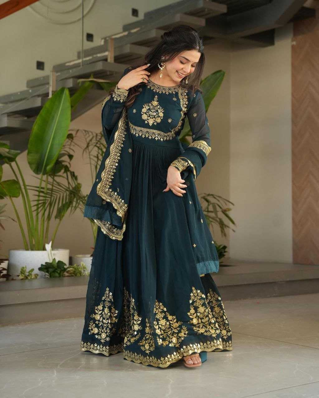 Ynf Faux Georgette KESH158 5051 Gowns Wedding Collections Festive Collections Wholesale Embroidery Gowns Georgette Gown Gown With Dupatta Manufacturer