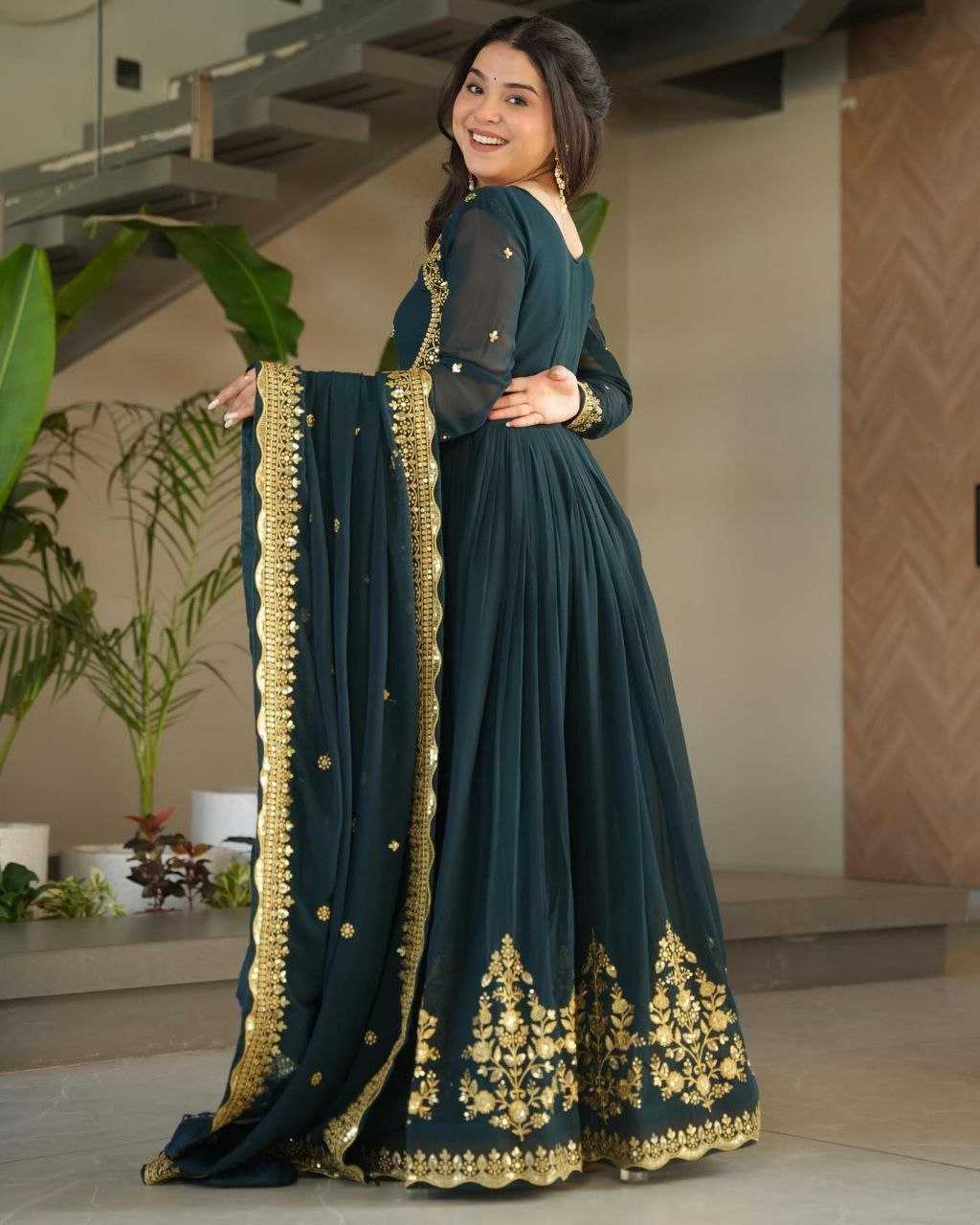 Ynf Faux Georgette KESH158 5051 Gowns Wedding Collections Festive Collections Wholesale Embroidery Gowns Georgette Gown Gown With Dupatta Manufacturer