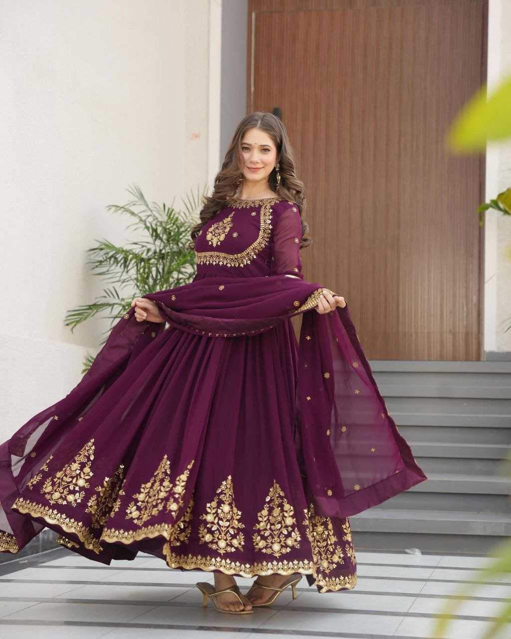 Ynf Faux Georgette KESH158 5051 Gowns Wedding Collections Festive Collections Wholesale Embroidery Gowns Georgette Gown Gown With Dupatta Manufacturer