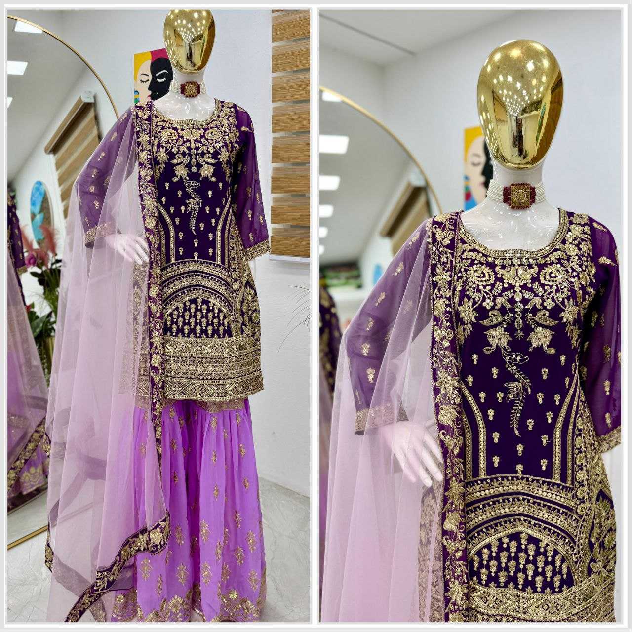 Ynf Faux Georgette KESH158 5052 Suits & Dresses Wedding Collections Bollywood Collections Wholesale Embroidery Suits Palazzo Suit Georgette Suit Manufacturer