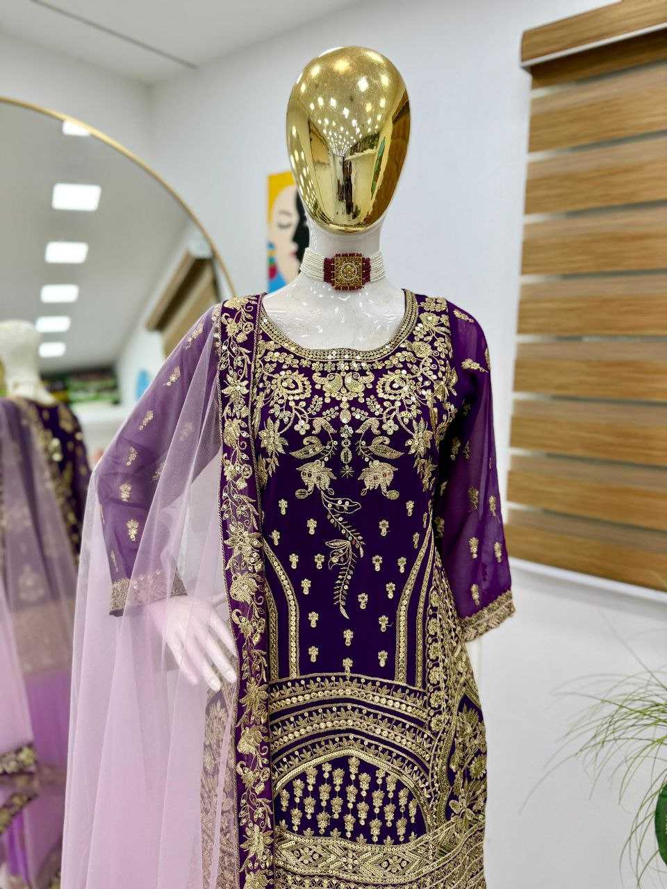 Ynf Faux Georgette KESH158 5052 Suits & Dresses Wedding Collections Bollywood Collections Wholesale Embroidery Suits Palazzo Suit Georgette Suit Manufacturer