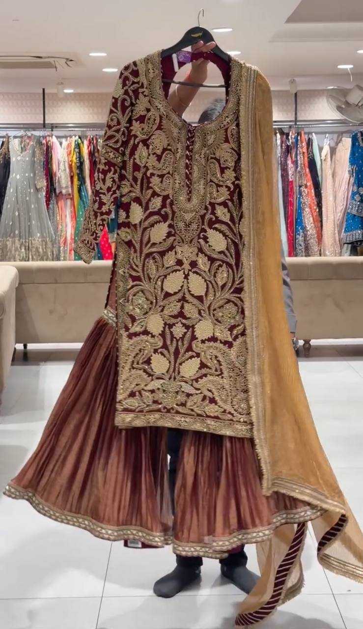 Ynf Faux Georgette KESH158 9009 Suits & Dresses Wedding Collections Festive Collections Wholesale Palazzo Suit Georgette Suit Wedding Outfits Manufacturer