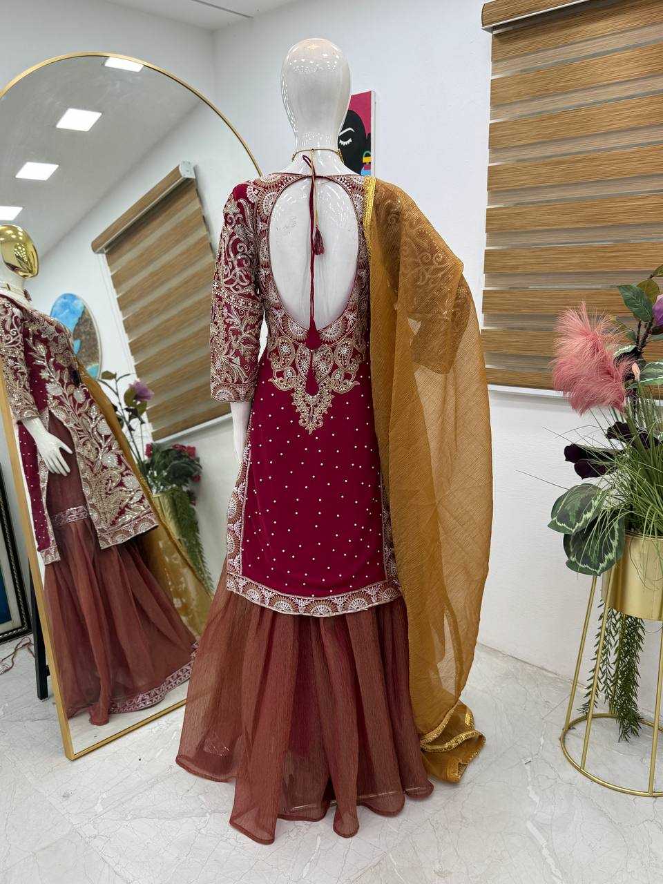Ynf Faux Georgette KESH158 9009 Suits & Dresses Wedding Collections Festive Collections Wholesale Palazzo Suit Georgette Suit Wedding Outfits Manufacturer