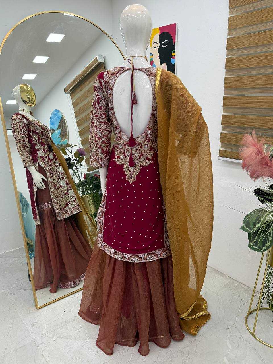 Ynf Faux Georgette KESH158 9009 Suits & Dresses Wedding Collections Festive Collections Wholesale Palazzo Suit Georgette Suit Wedding Outfits Manufacturer