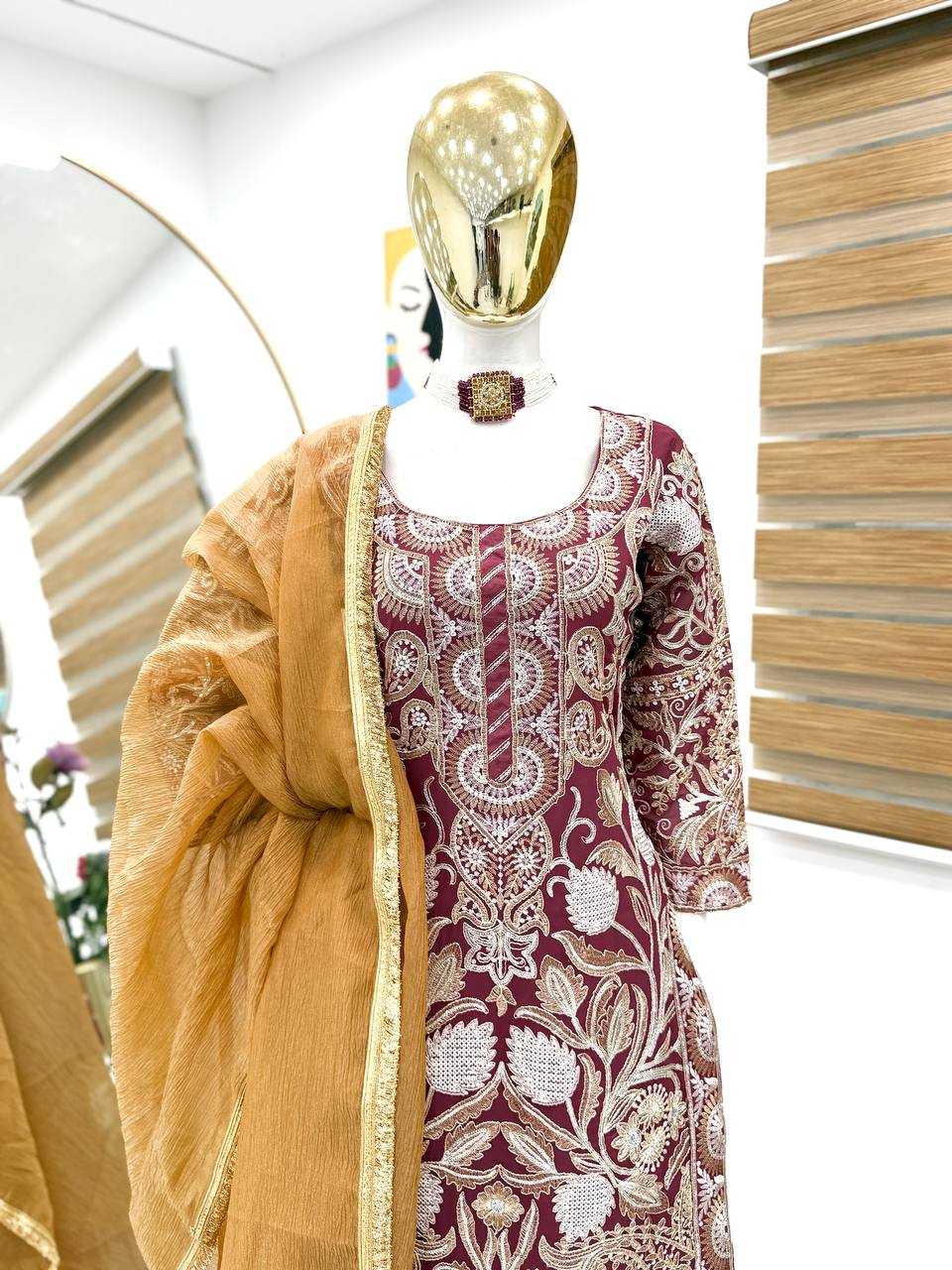 Ynf Faux Georgette KESH158 9009 Suits & Dresses Wedding Collections Festive Collections Wholesale Palazzo Suit Georgette Suit Wedding Outfits Manufacturer