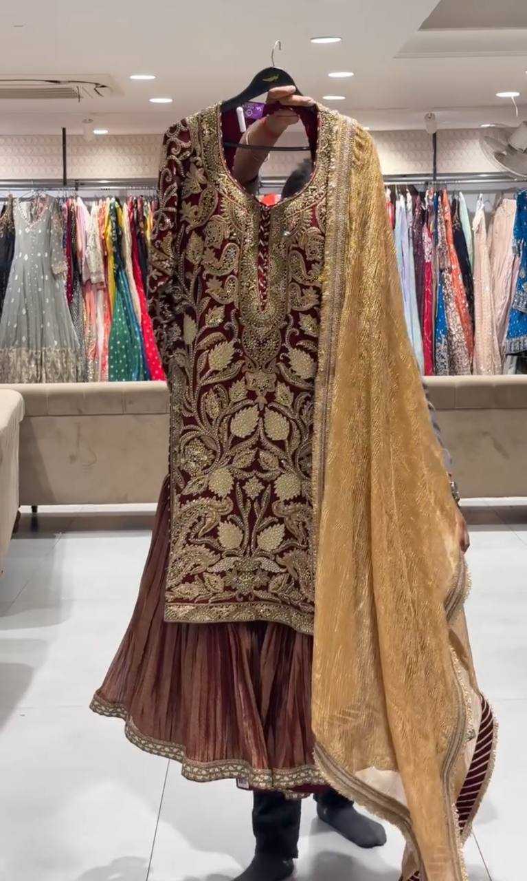 Ynf Faux Georgette KESH158 9009 Suits & Dresses Wedding Collections Festive Collections Wholesale Palazzo Suit Georgette Suit Wedding Outfits Manufacturer