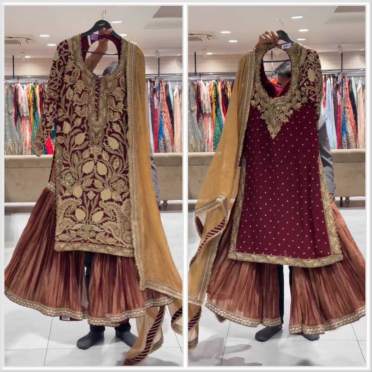 Ynf Faux Georgette KESH158 9009 Suits & Dresses Wedding Collections Festive Collections Wholesale Palazzo Suit Georgette Suit Wedding Outfits Manufacturer