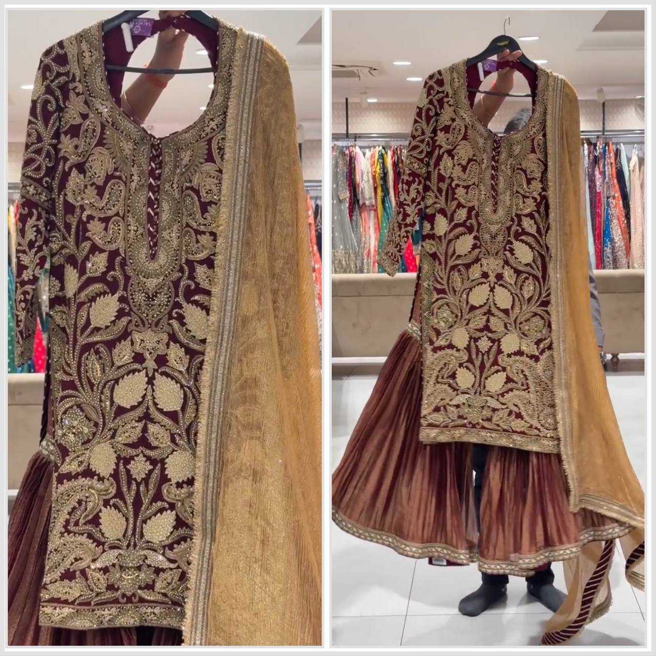 Ynf Faux Georgette KESH158 9009 Suits & Dresses Wedding Collections Festive Collections Wholesale Palazzo Suit Georgette Suit Wedding Outfits Manufacturer