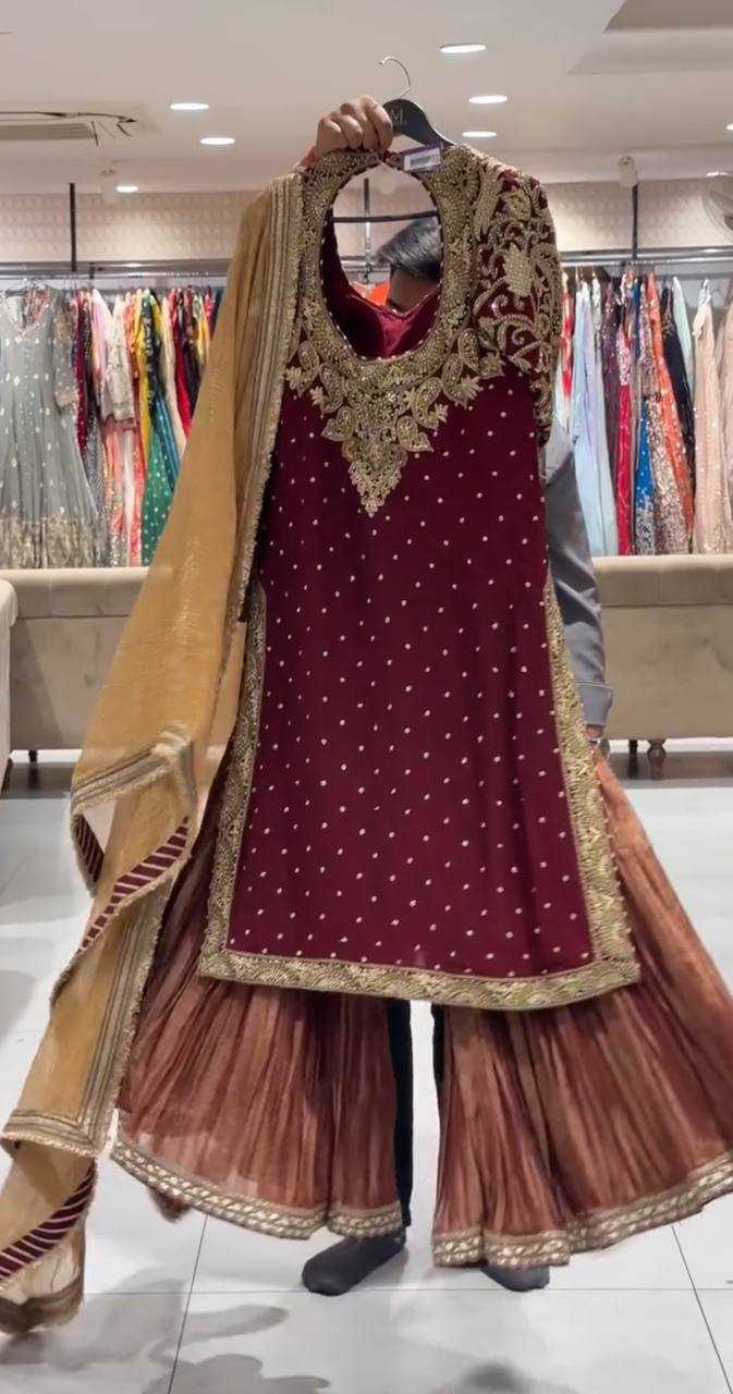 Ynf Faux Georgette KESH158 9009 Suits & Dresses Wedding Collections Festive Collections Wholesale Palazzo Suit Georgette Suit Wedding Outfits Manufacturer