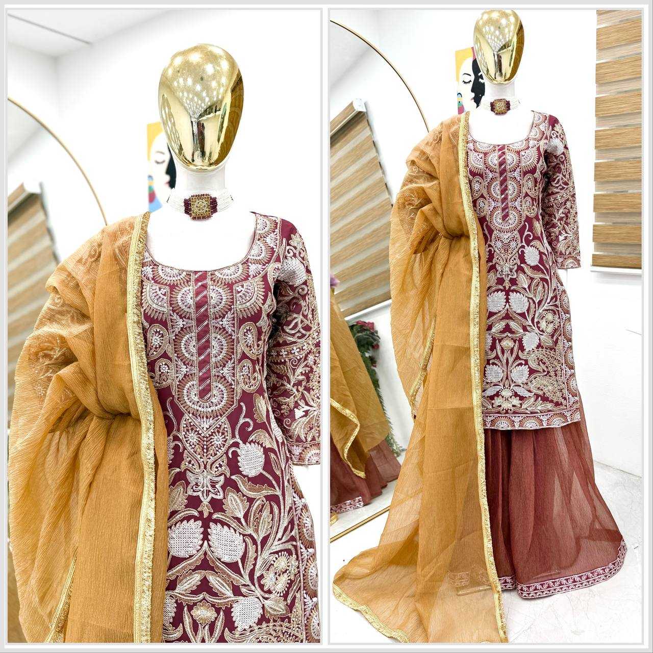 Ynf Faux Georgette KESH158 9009 Suits & Dresses Wedding Collections Festive Collections Wholesale Palazzo Suit Georgette Suit Wedding Outfits Manufacturer