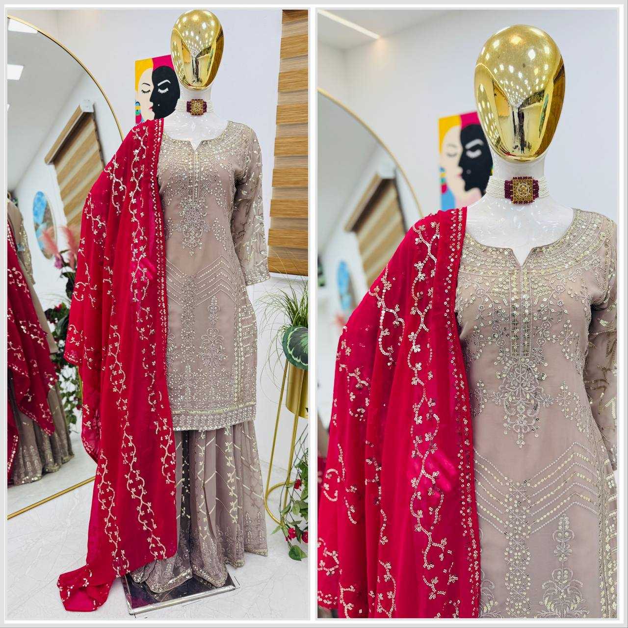 Ynf Faux Georgette KESH158 9010 Suits & Dresses Wedding Collections Festive Collections Wholesale Sharara Salwar Suits Georgette Suit Wedding Outfits Manufacturer