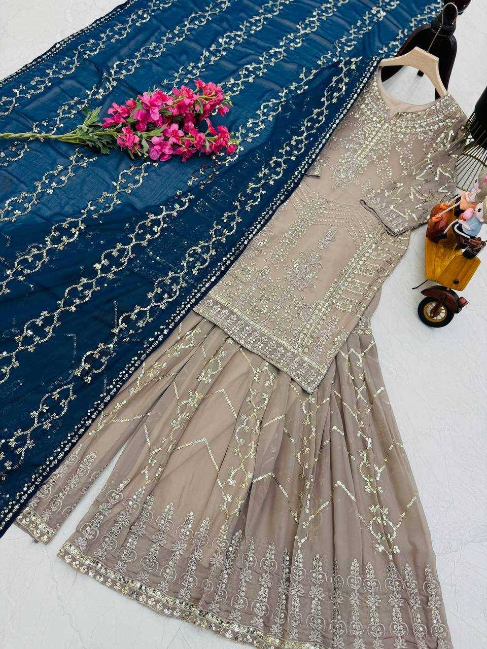 Ynf Faux Georgette KESH158 9010 Suits & Dresses Wedding Collections Festive Collections Wholesale Sharara Salwar Suits Georgette Suit Wedding Outfits Manufacturer