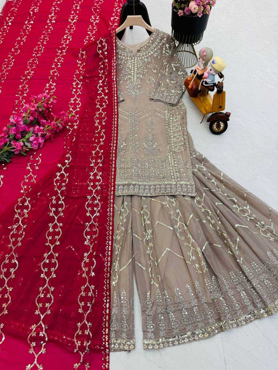 Ynf Faux Georgette KESH158 9010 Suits & Dresses Wedding Collections Festive Collections Wholesale Sharara Salwar Suits Georgette Suit Wedding Outfits Manufacturer