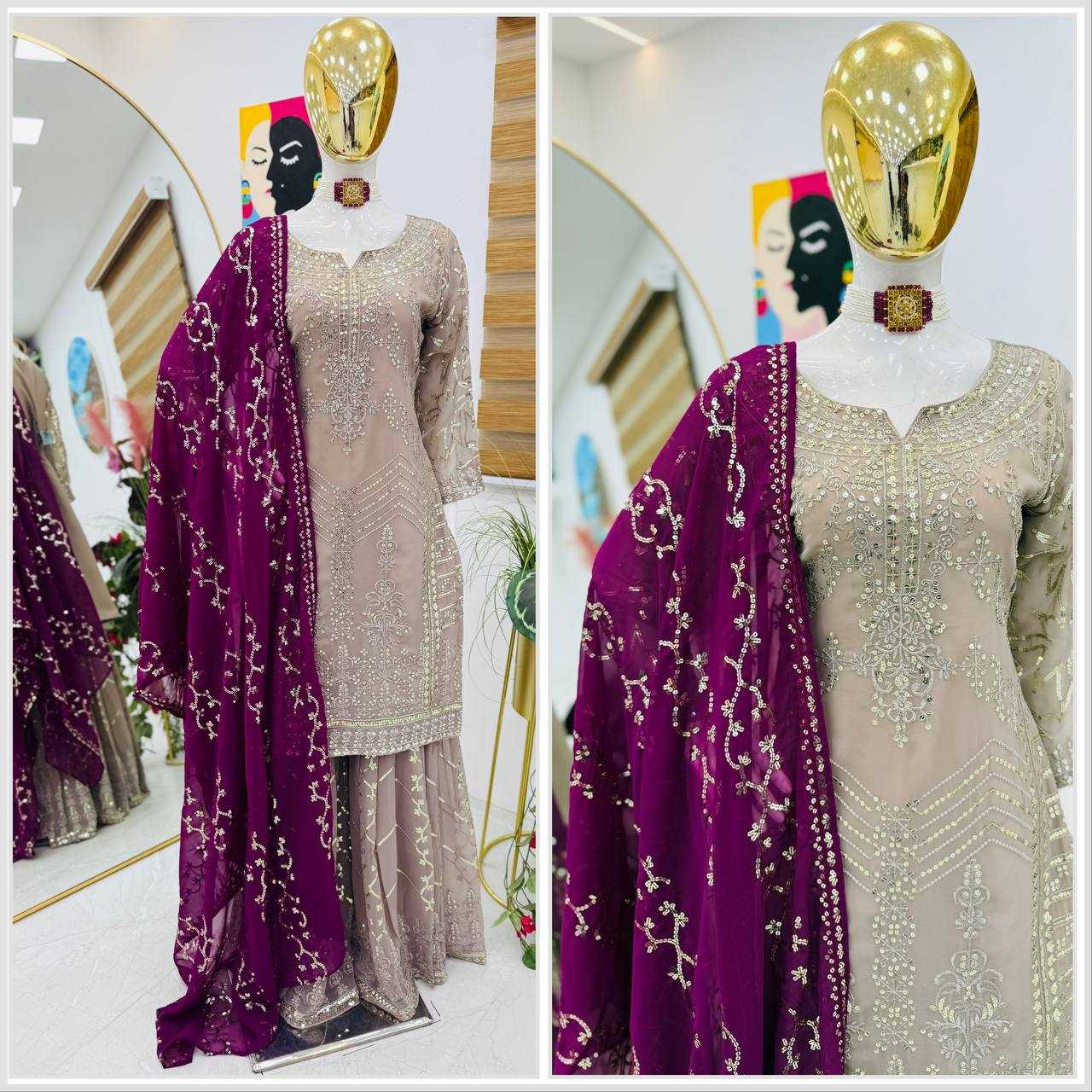 Ynf Faux Georgette KESH158 9010 Suits & Dresses Wedding Collections Festive Collections Wholesale Sharara Salwar Suits Georgette Suit Wedding Outfits Manufacturer