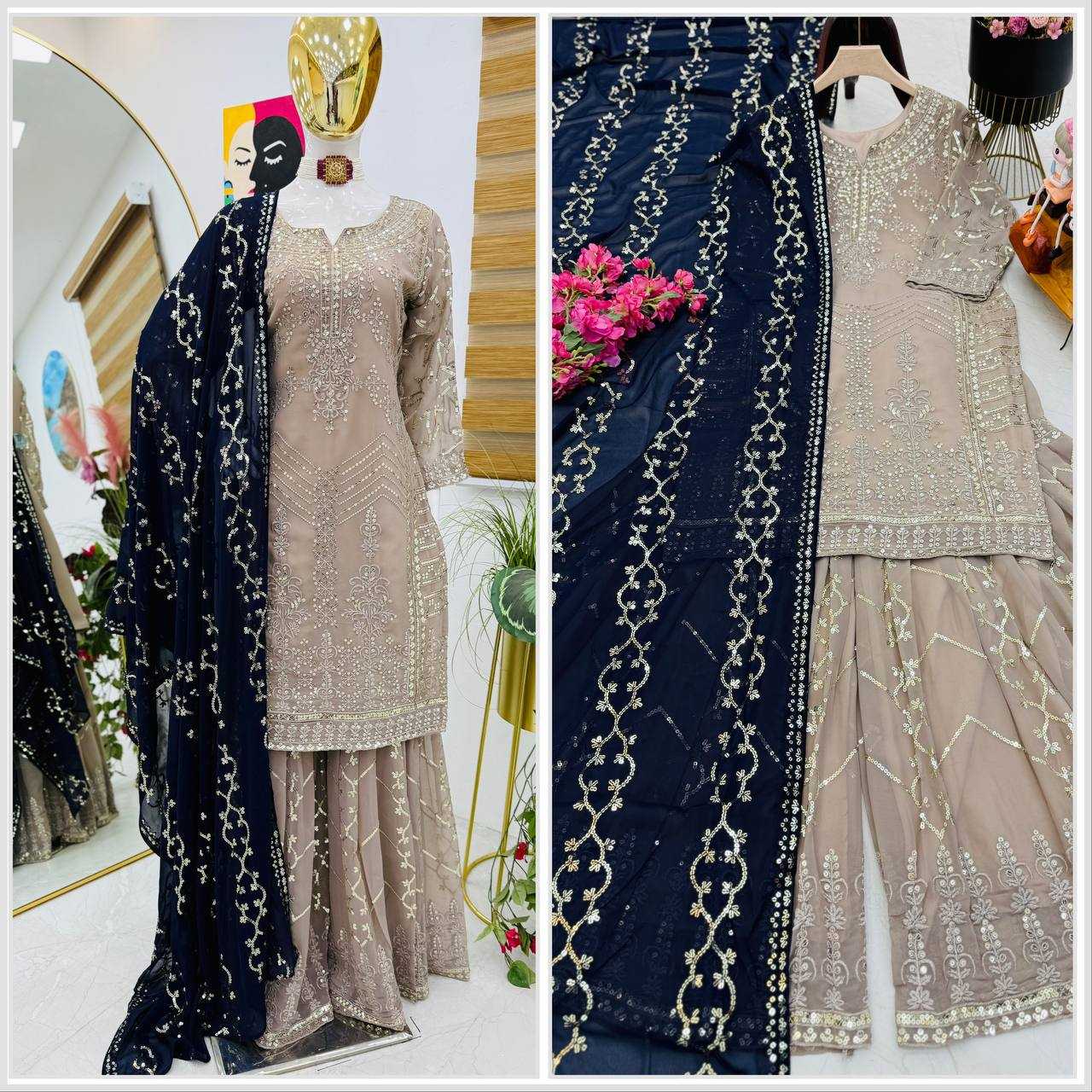 Ynf Faux Georgette KESH158 9010 Suits & Dresses Wedding Collections Festive Collections Wholesale Sharara Salwar Suits Georgette Suit Wedding Outfits Manufacturer